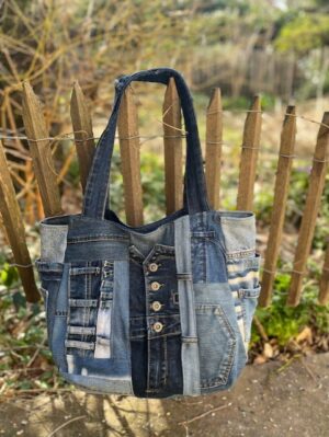 Besace multipoches jeans bleus