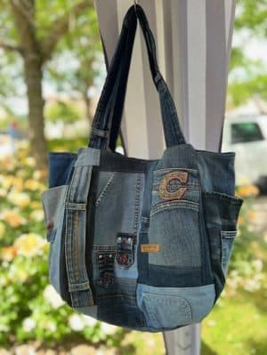 Besace multipoches jeans bleus